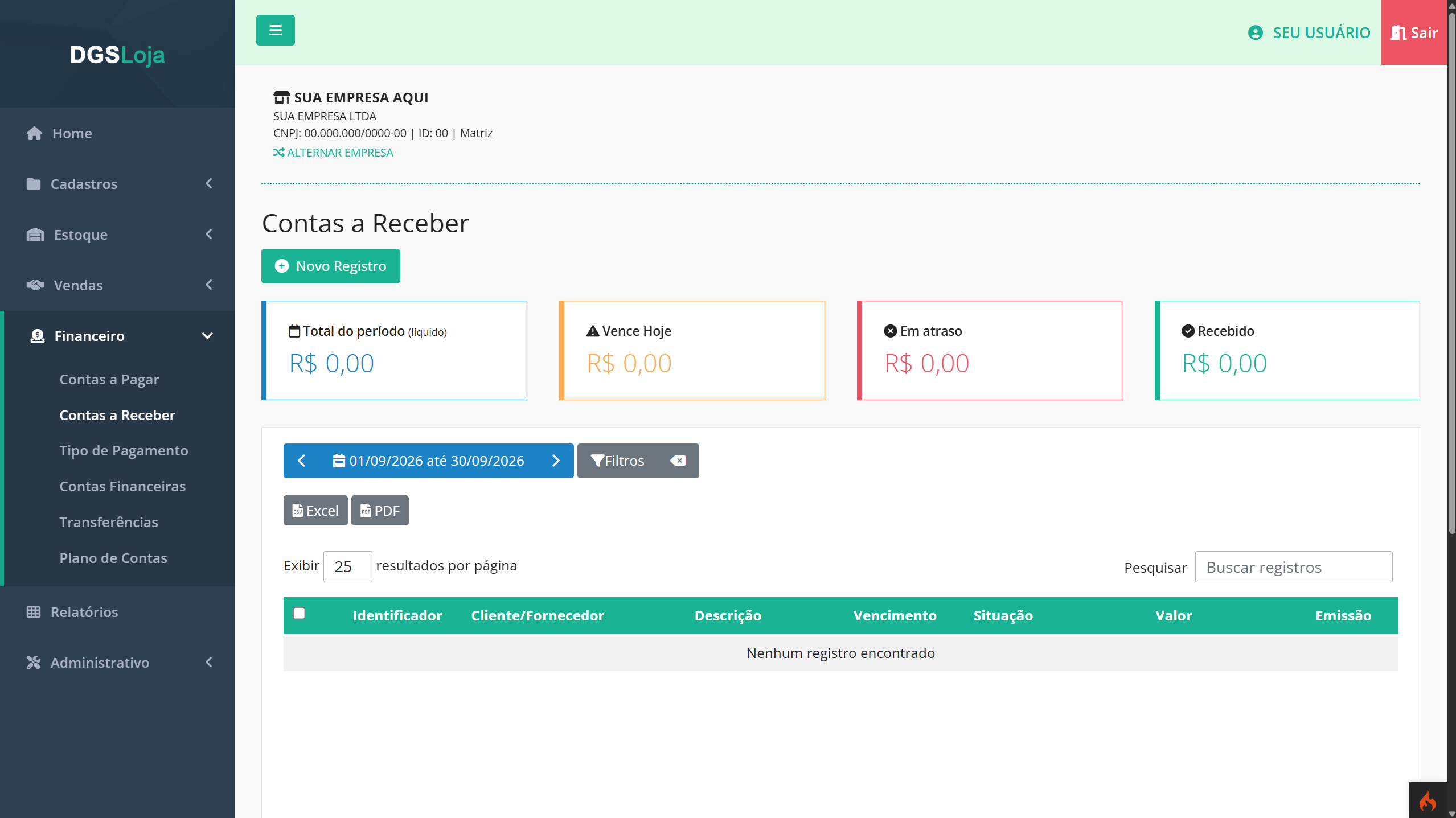 DgsLoja Financeiro - Contas a Receber com indicadores
