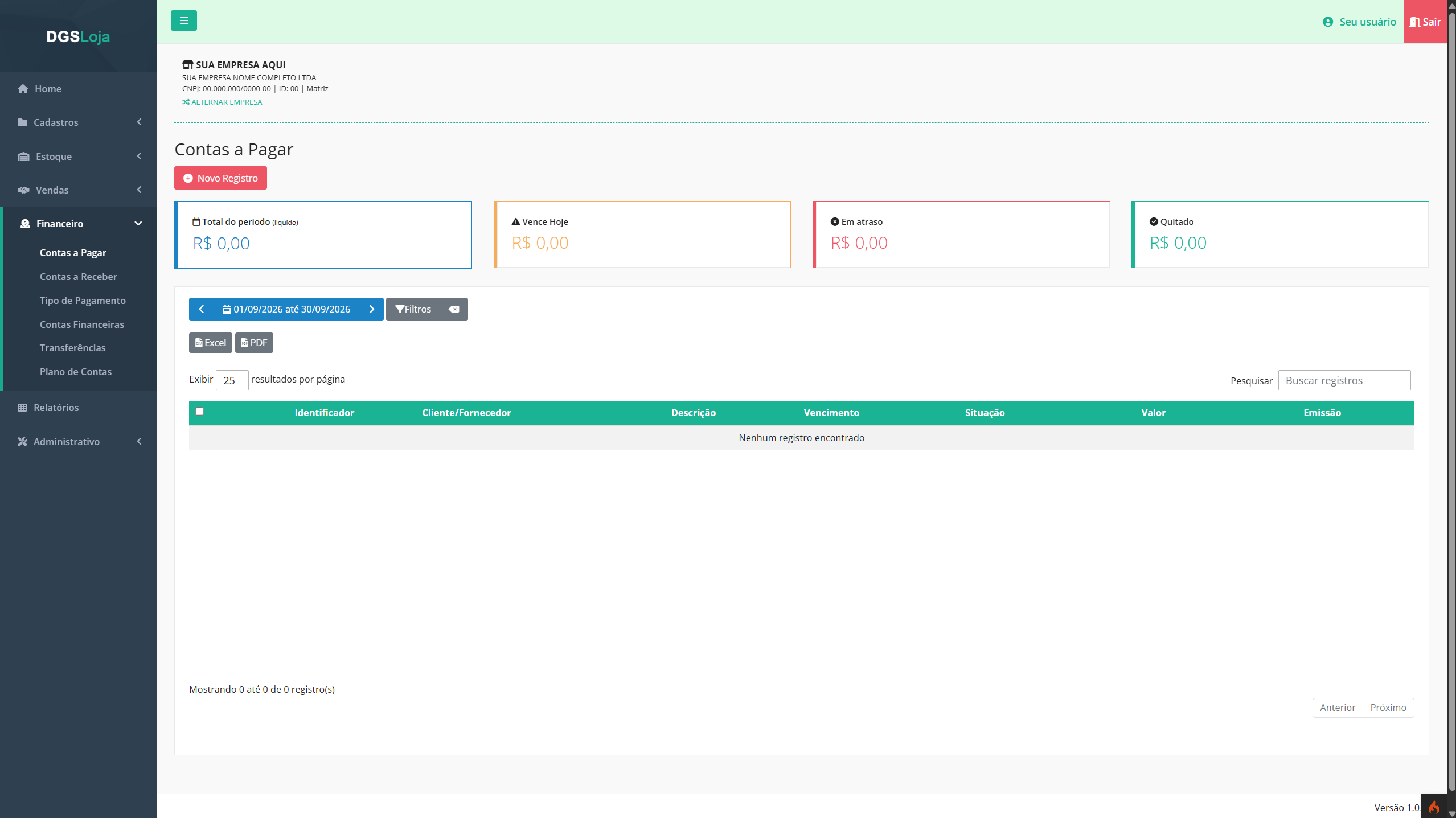 DgsLoja Financeiro - Contas a Pagar e a Receber com indicadores