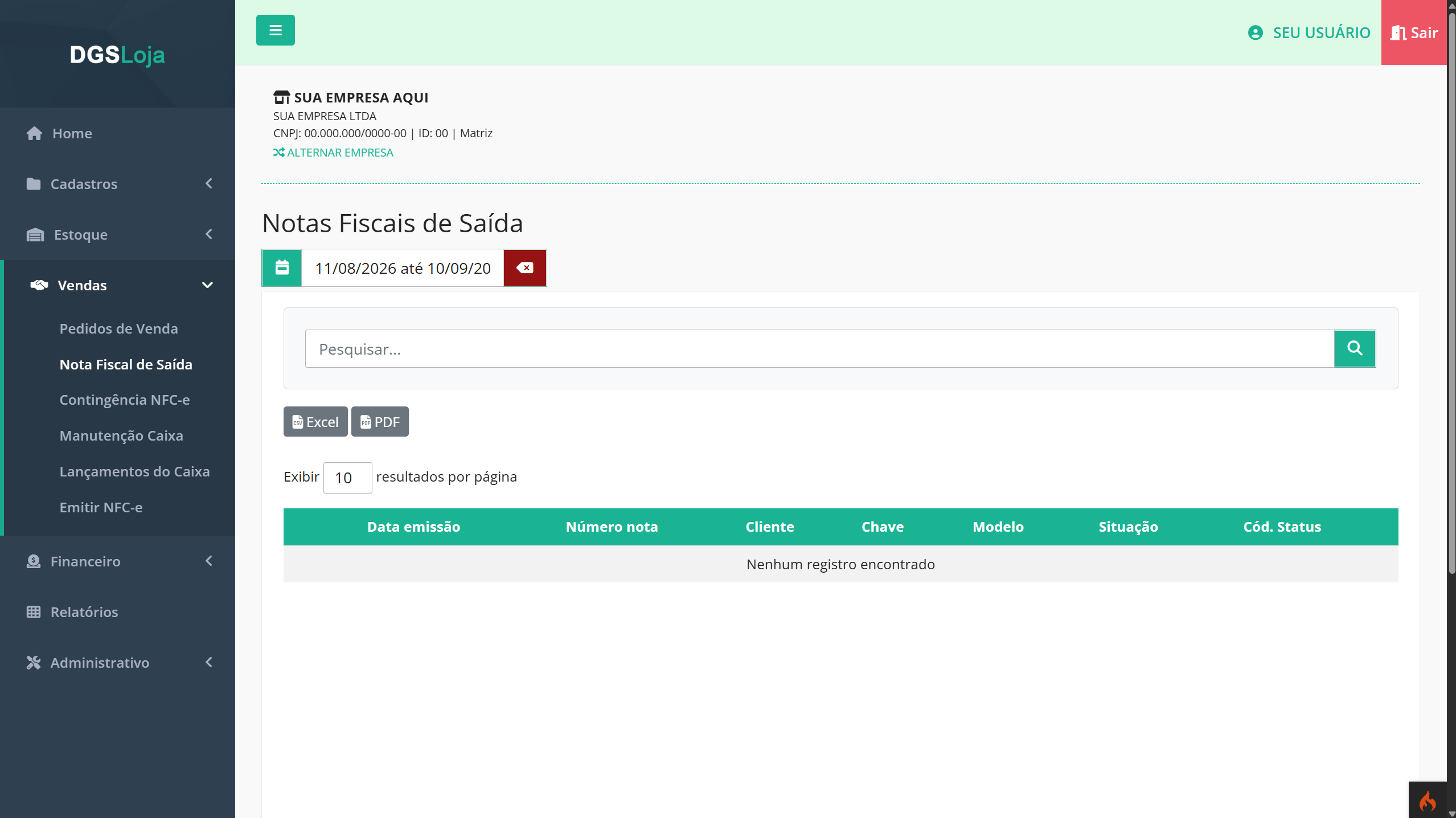 Notas Fiscais de Saída