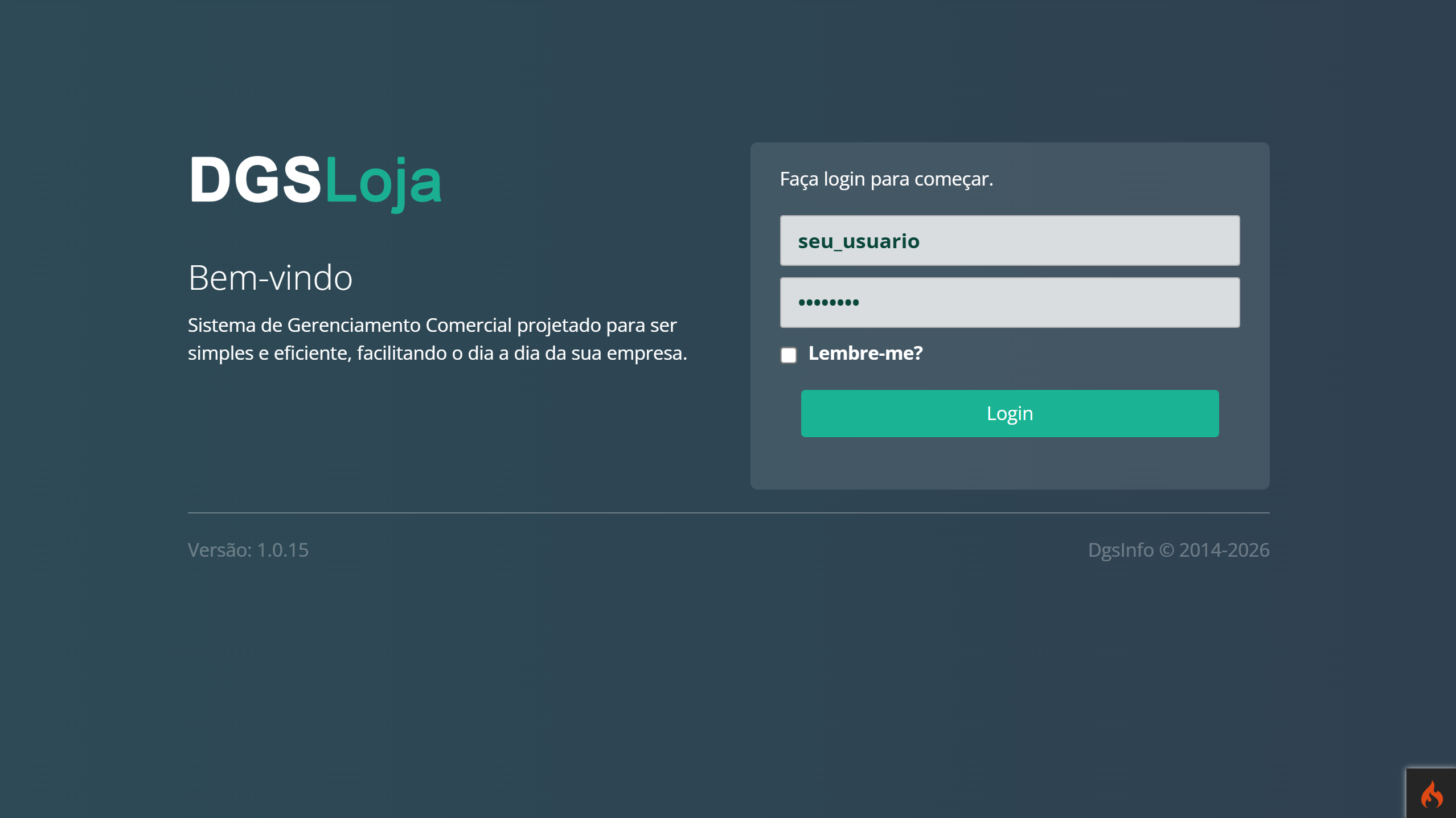 DgsLoja Retaguarda - Tela de Login